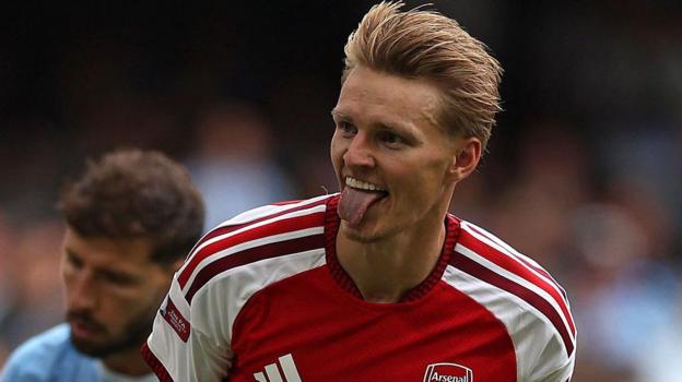Martin Odegaard celebrates during the Community Shield