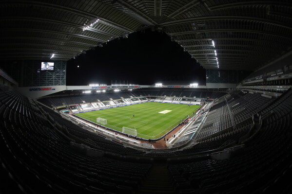 General view of the St James' Park stadium ahead of the English Premier League soccer match between Newcastle United and Wolves in Newcastle, England, Sunday, Feb. 27, 2021. (Alex Pantling/Pool via AP, File)