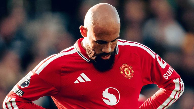 Bryan Mbeumo pictured at full-time following Manchester United's 1-1 draw with Leeds United at Elland Road